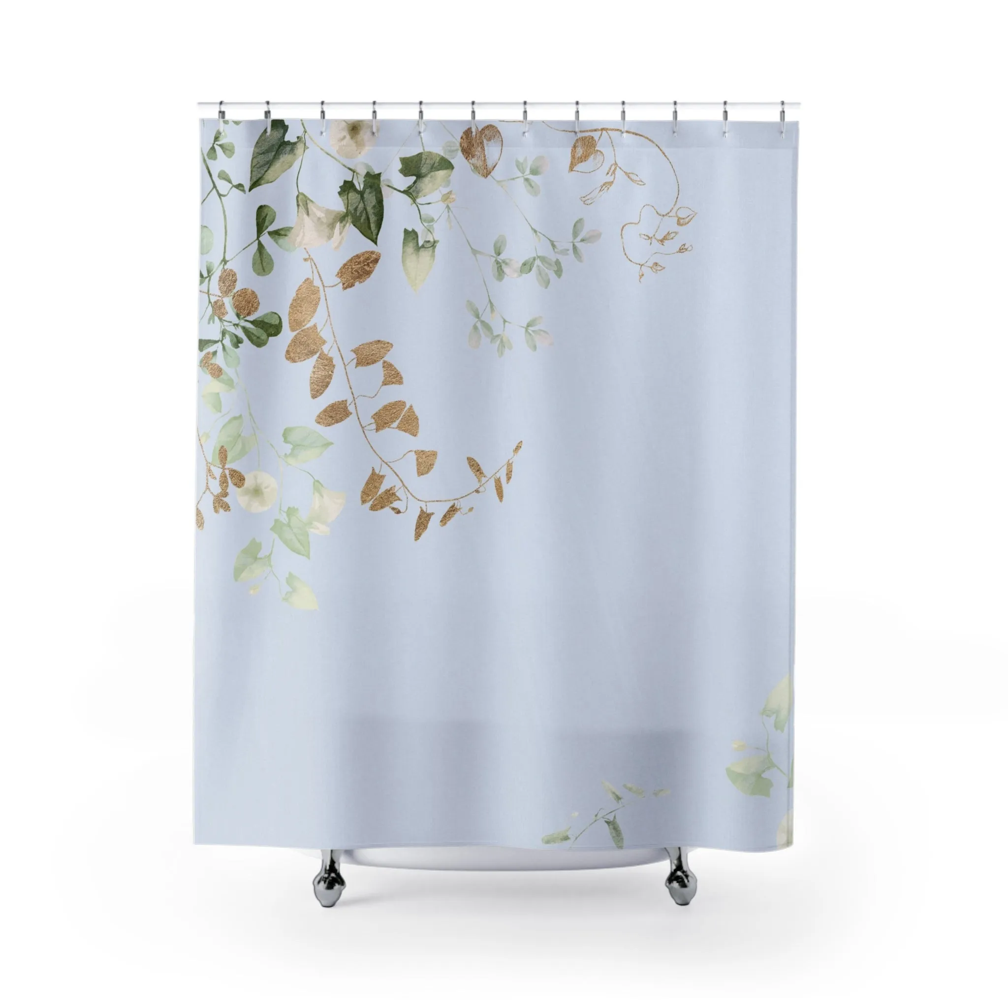 Pale Blue Shower Curtain | Floral, Beige Green Vine Leaves Lighting,Home Lighting
