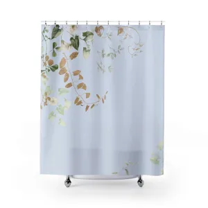 Pale Blue Shower Curtain | Floral, Beige Green Vine Leaves Lighting,Home Lighting