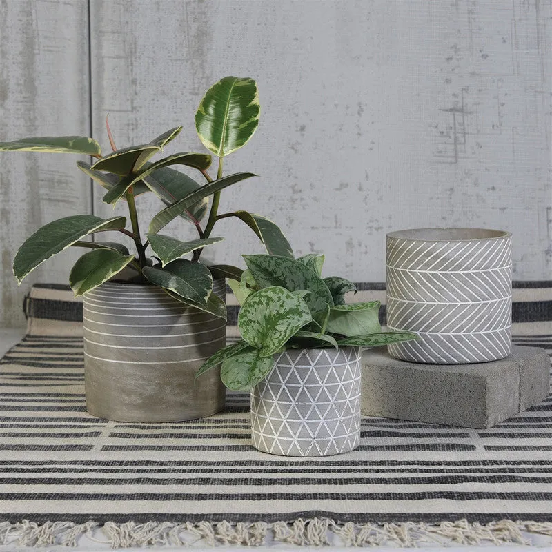Paso Chevron Cachepot, Cement - Med