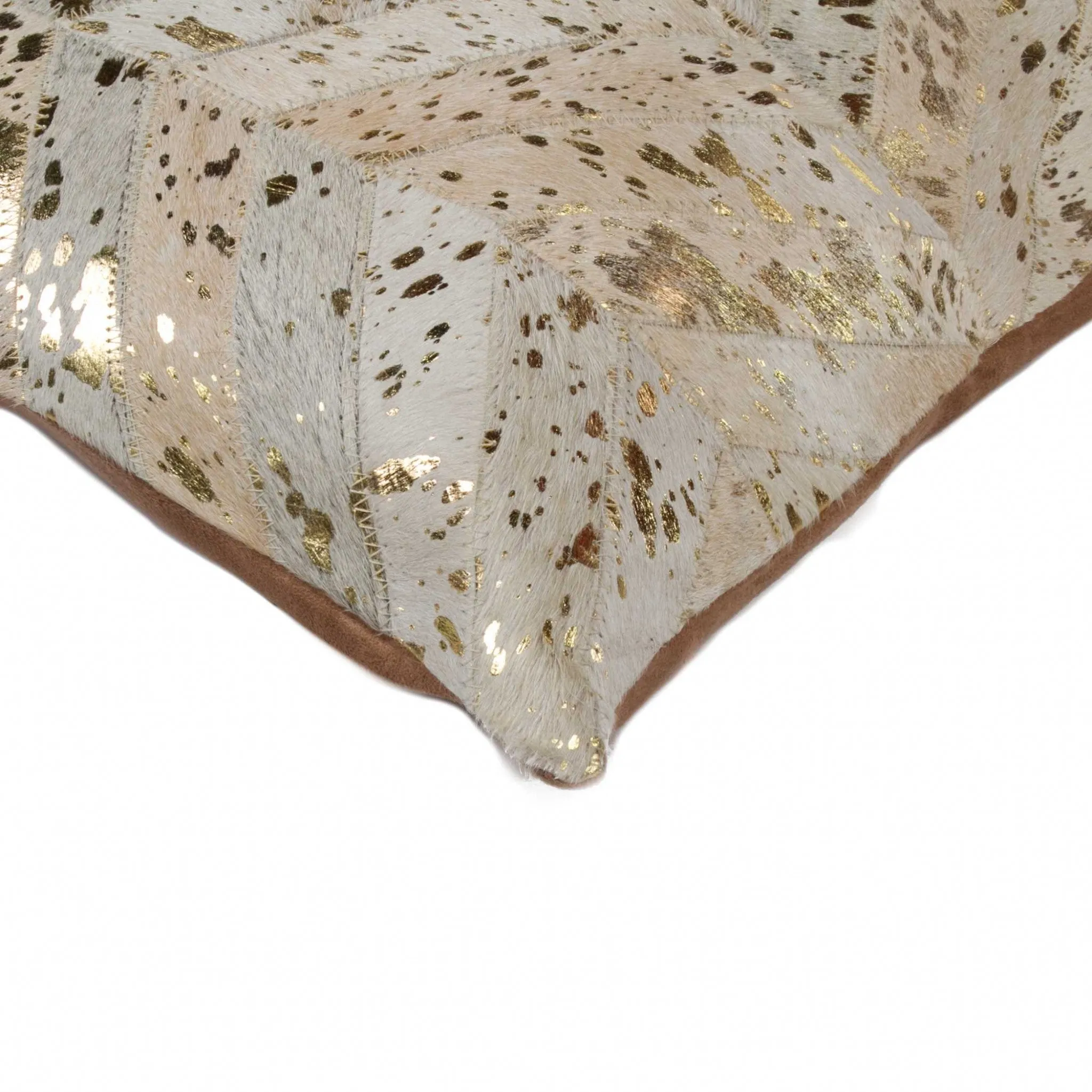 Patchwork Gold Metallic Cowhide Pillow