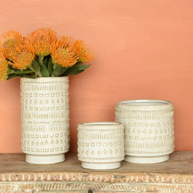 Peru Cachepot, Ceramic - Lrg - White