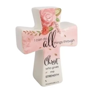 Philippians 4:13 I Can Do All Things Through Christ Who Gives Me Strength Standing Porcelain Cross Decorative Mirror,Home Decor Mirror