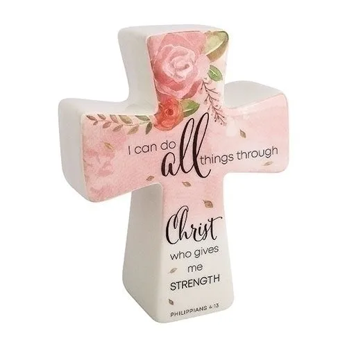 Philippians 4:13 I Can Do All Things Through Christ Who Gives Me Strength Standing Porcelain Cross Decorative Mirror,Home Decor Mirror