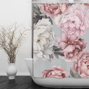 Pink and Grey Watercolor Peony Shower Curtains and Optional Bath Mats Lighting,Lamps Fixtures
