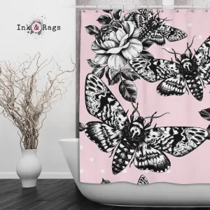 Pink Death Head Moth Skull and Rose Shower Curtains and Optional Bath Mats Lighting,Lamps Fixtures