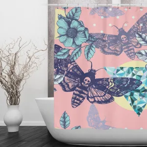 Pink Death Moth Skull Shower Curtains and Optional Bath Mats Lighting,Lamps Fixtures