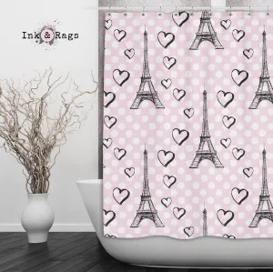 Pink Dot Love Paris Eiffel Tower Shower Curtains and Optional Bath Mats Lighting,Lamps Fixtures