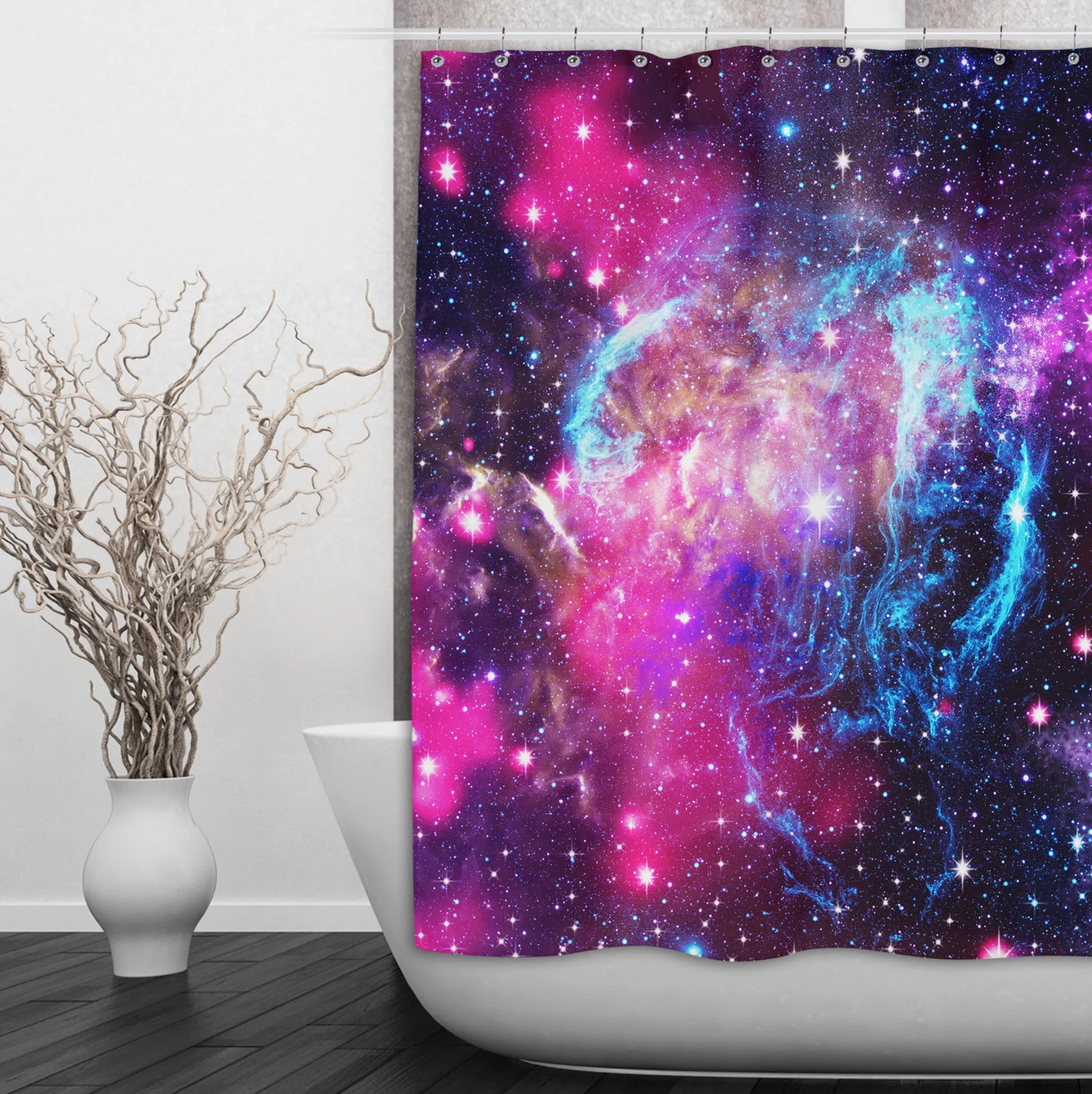 Pink Galaxy Nebula Shower Curtains and Optional Bath Mats Lighting,Lamps Fixtures