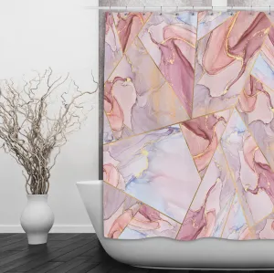 Pink Gold Geometric Stained Glass Shower Curtains and Optional Bath Mats Lighting,Lamps Fixtures