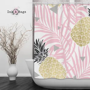 Pink Palm Geometric Pineapple Shower Curtains and Optional Bath Mats Lighting,Lamps Fixtures