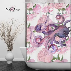Pink Peony Purple Octopus Shower Curtains and Optional Bath Mats Lighting,Lamps Fixtures