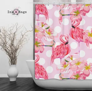 Pink Plumeria Flamingo Dot Shower Curtains and Optional Bath Mats Lighting,Lamps Fixtures