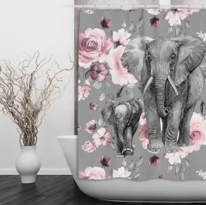 Pink Rose Mama and Baby Elephant Shower Curtains and Optional Bath Mats Lighting,Lamps Fixtures