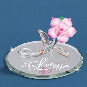 Pink Rose "I Love You" Figurine Decorative Mirror,Home Decor Mirror