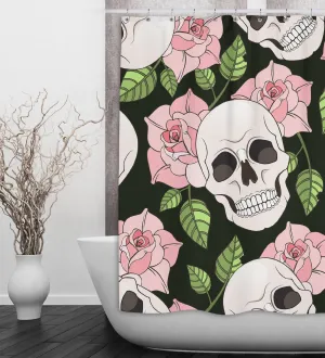 Pink Rose Skull Shower Curtains and Optional Bath Mats Lighting,Lamps Fixtures