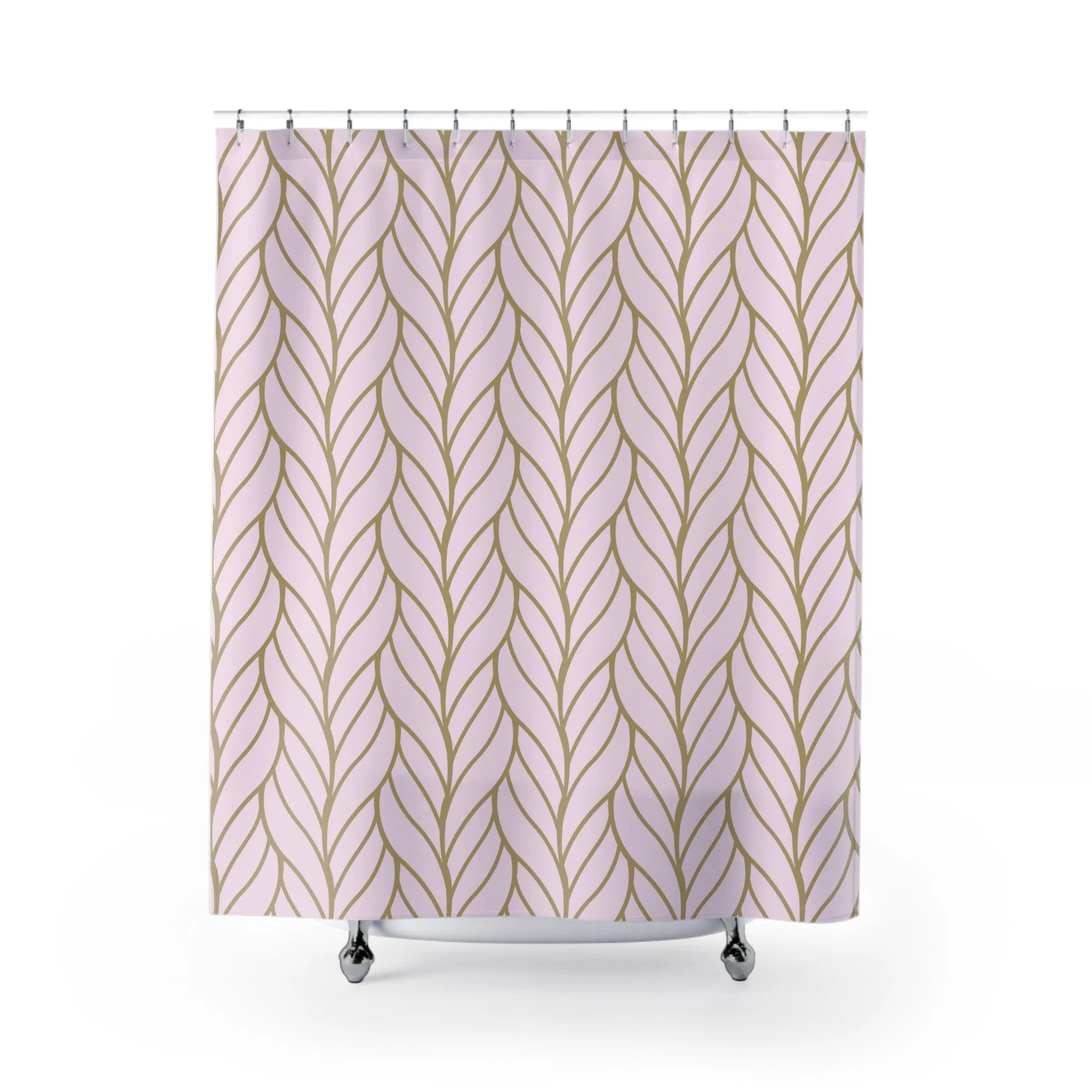 Pink Shower Curtain | Blush, Beige Braid Bathroom Lighting,Home Lighting