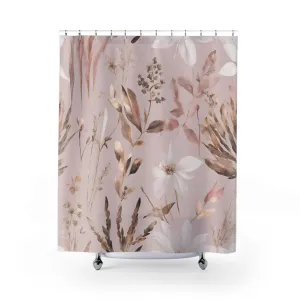 Pink Shower Curtain | Floral, Muted Gold Botanical Lighting,Home Lighting