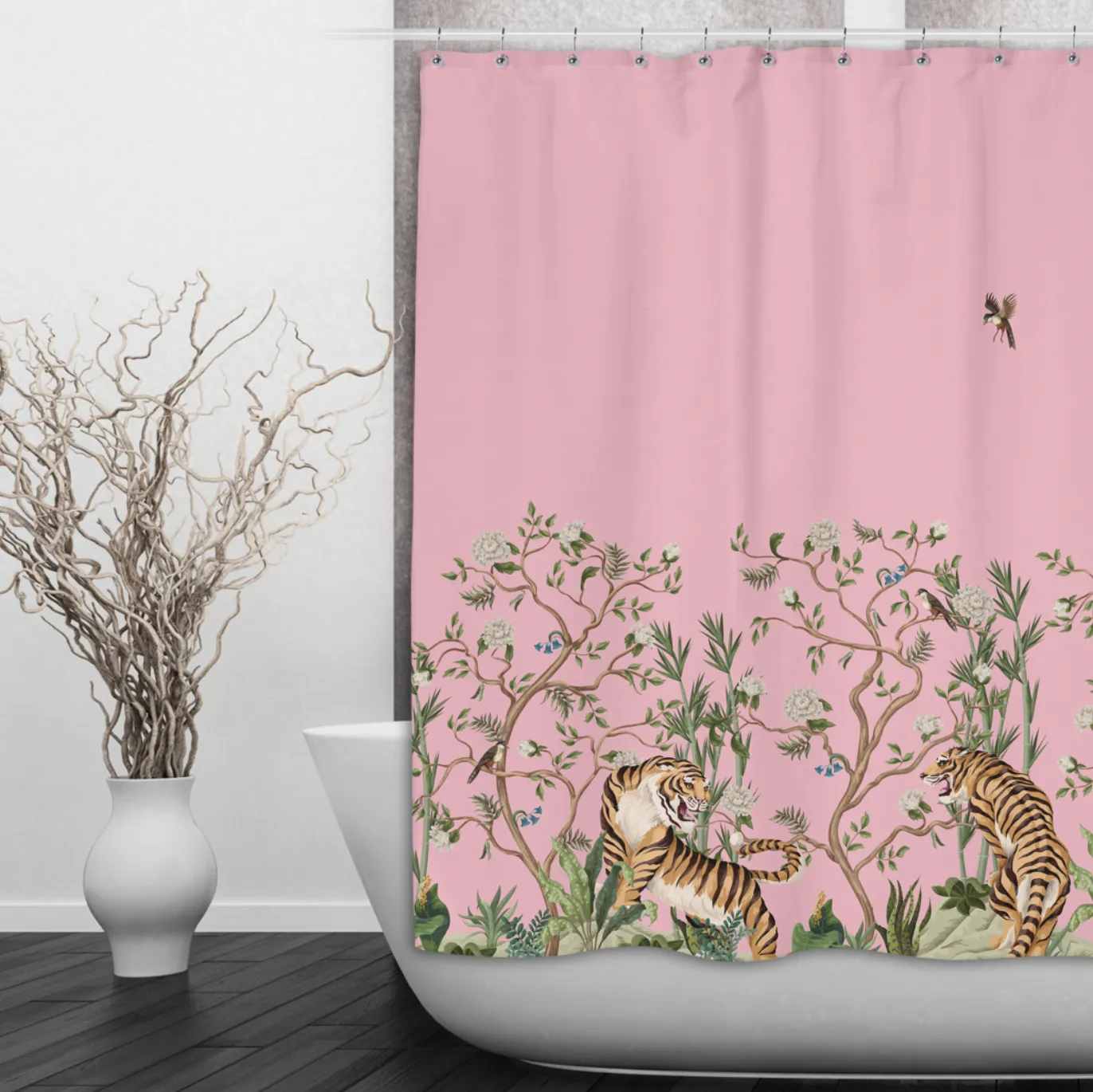 Pink Tiger Shower Curtains and Optional Bath Mats Lighting,Lamps Fixtures