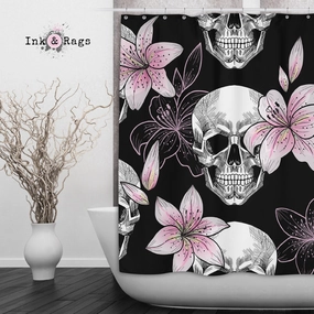 Pink Lily and Skull Shower Curtains and Optional Bath Mats Lighting,Lamps Fixtures