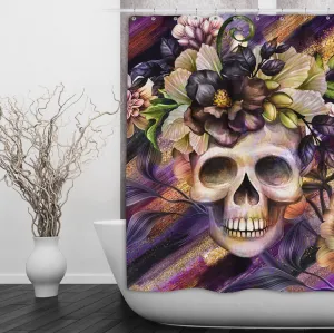Plum and Gold Floral Skull Shower Curtains and Optional Bath Mats Lighting,Lamps Fixtures
