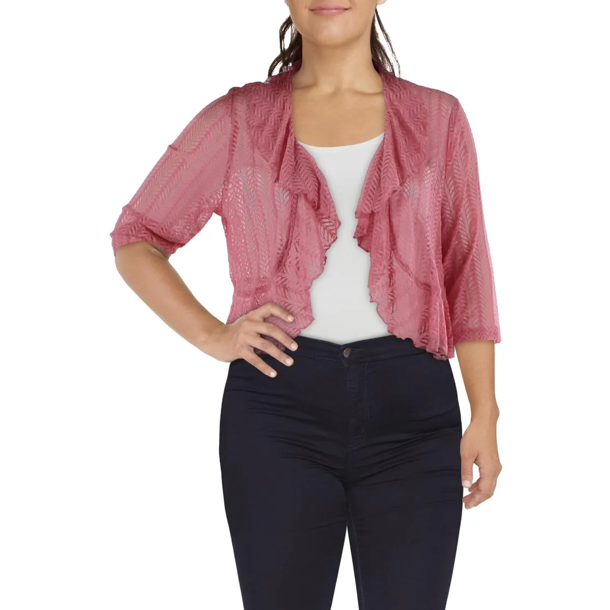 Plus Womens Knit Lace Cardigan Sweater