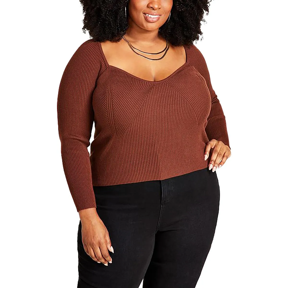 Plus Womens Ribbed Work Wear Pullover Sweater