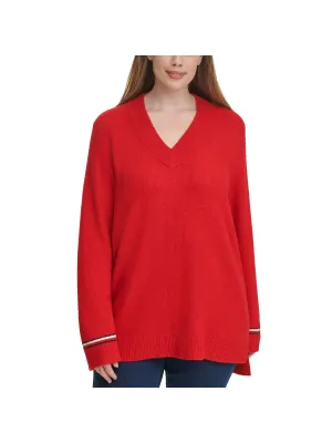 Plus Womens V-Neck Cozy Pullover Sweater