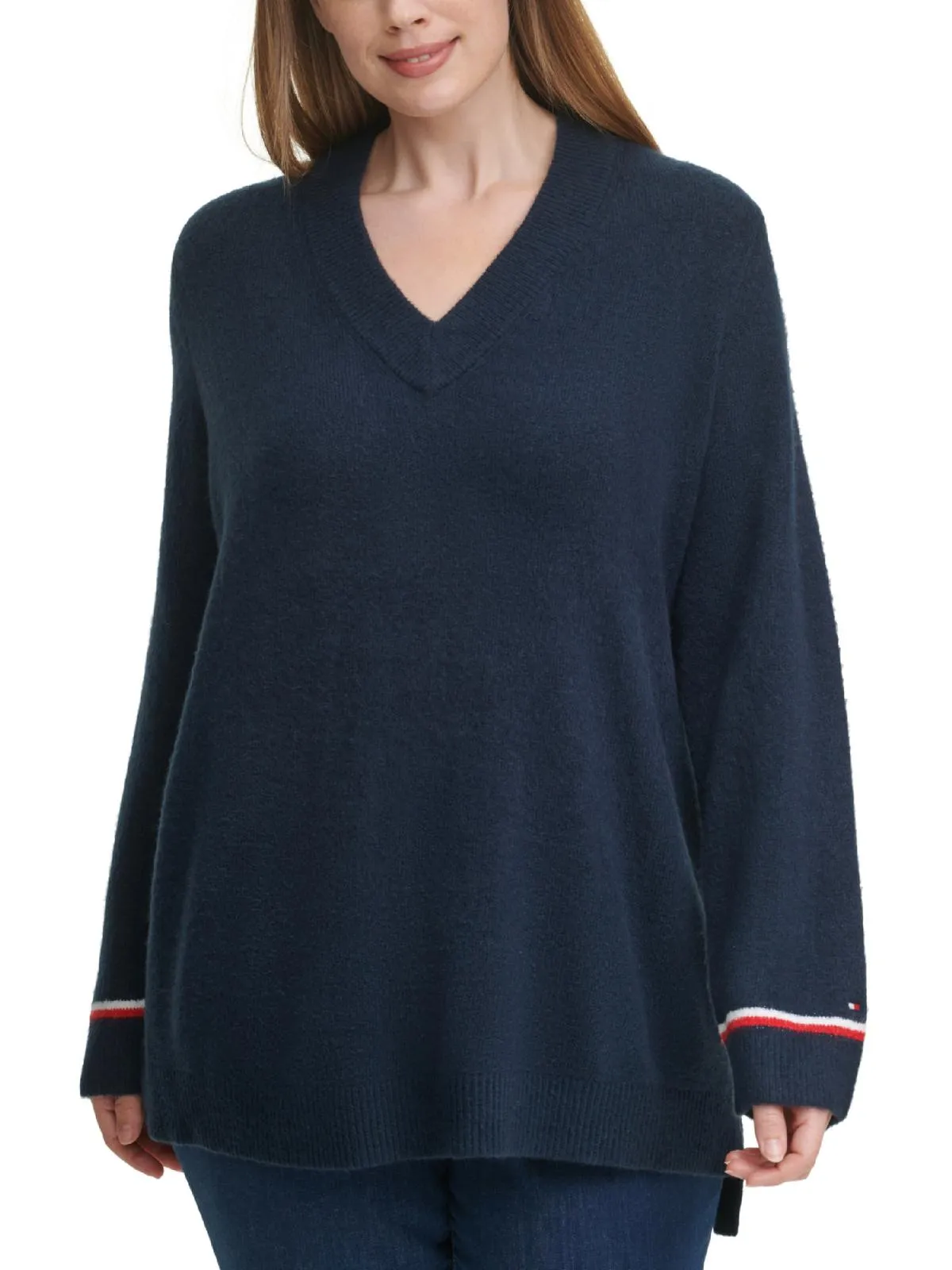 Plus Womens V-Neck Cozy Pullover Sweater