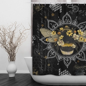Poison Bee Mandala Skull Black Shower Curtains and Optional Bath Mats Lighting,Lamps Fixtures