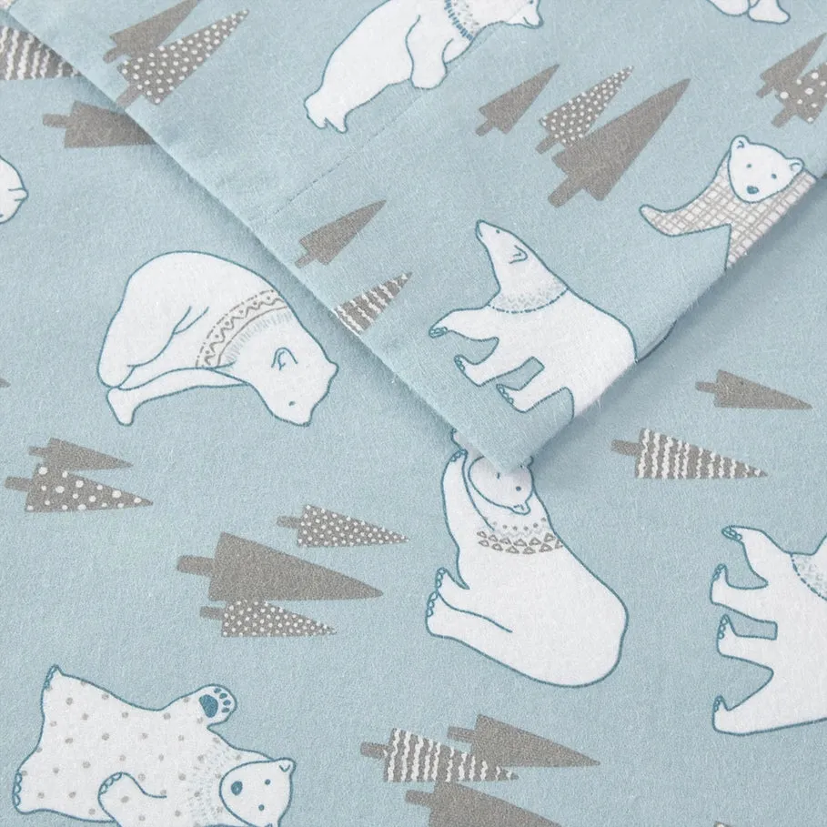 Polar Bear Cotton Flannel Sheets