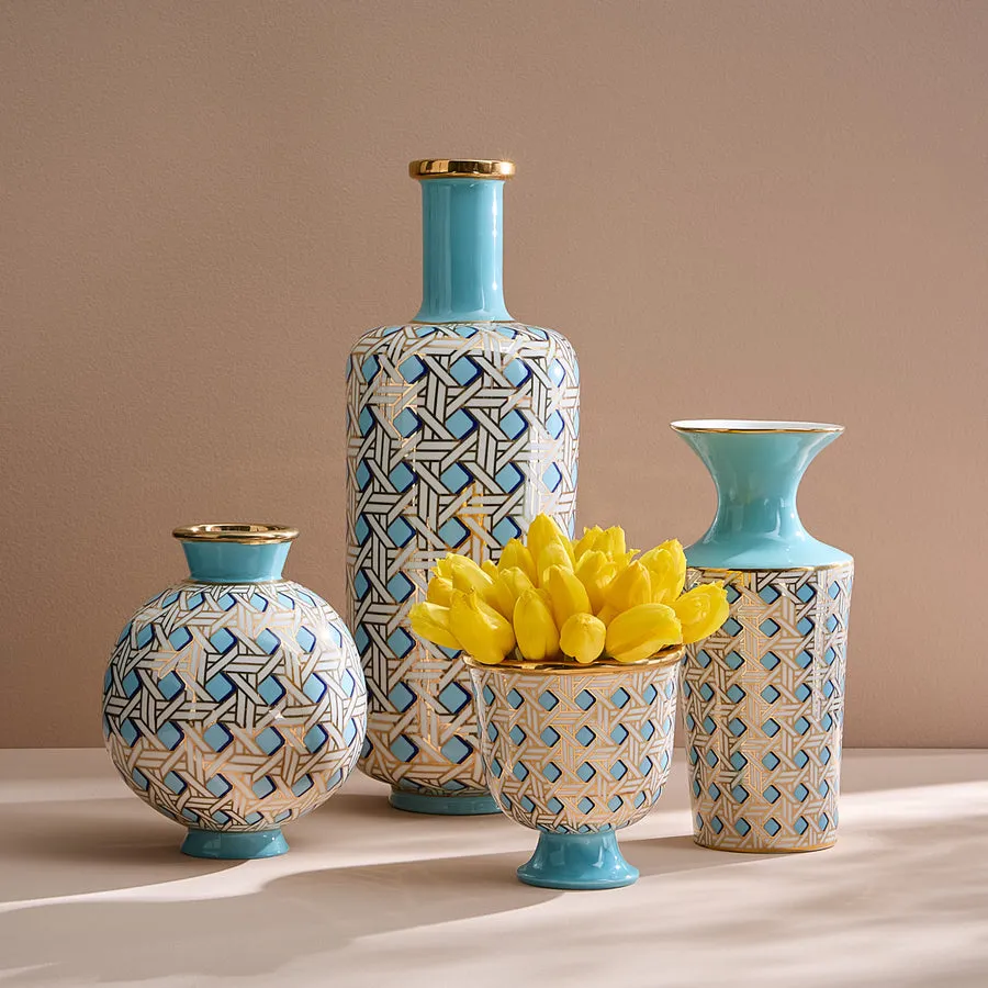 Porcelain Turquoise Round Vase | Jonathan Adler Basketweave