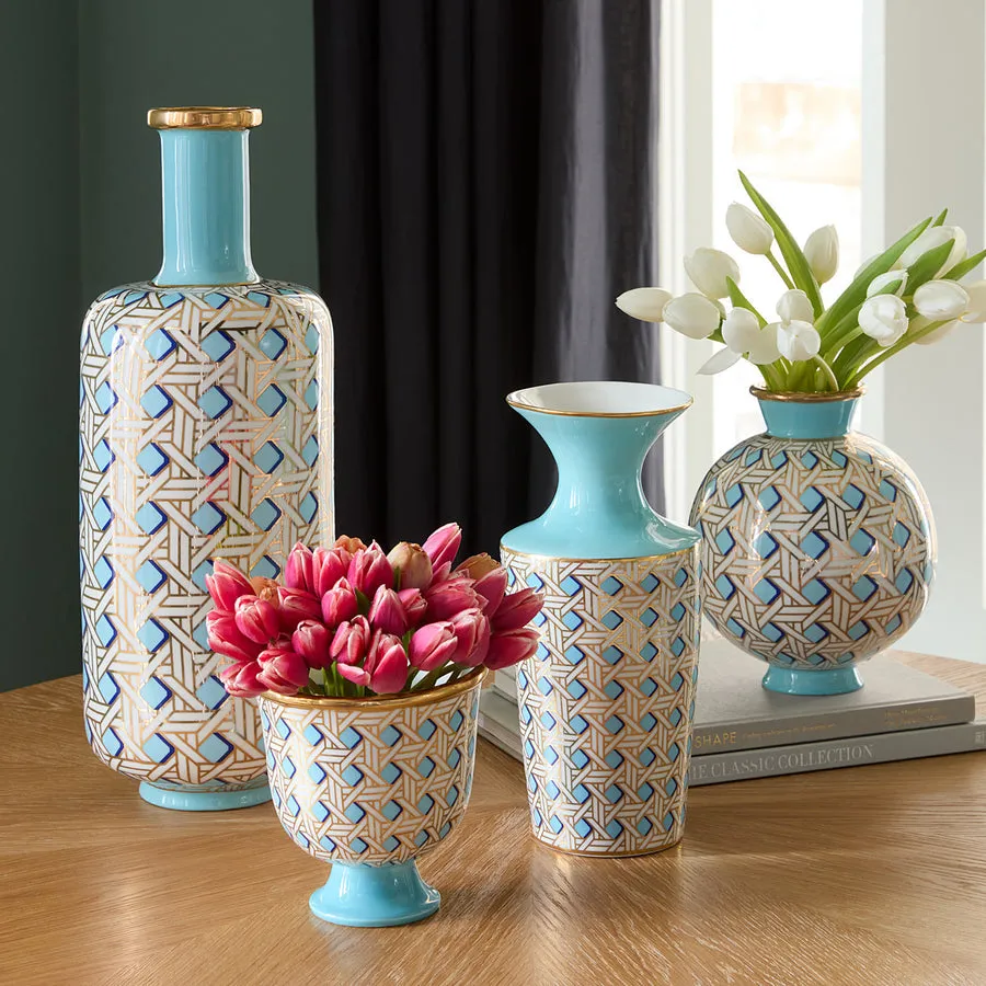 Porcelain Turquoise Round Vase | Jonathan Adler Basketweave