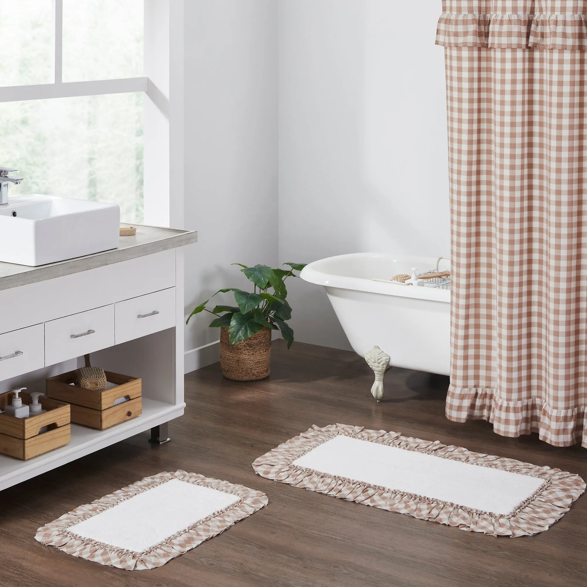 Portabella Buffalo Check Ruffled Shower Curtain