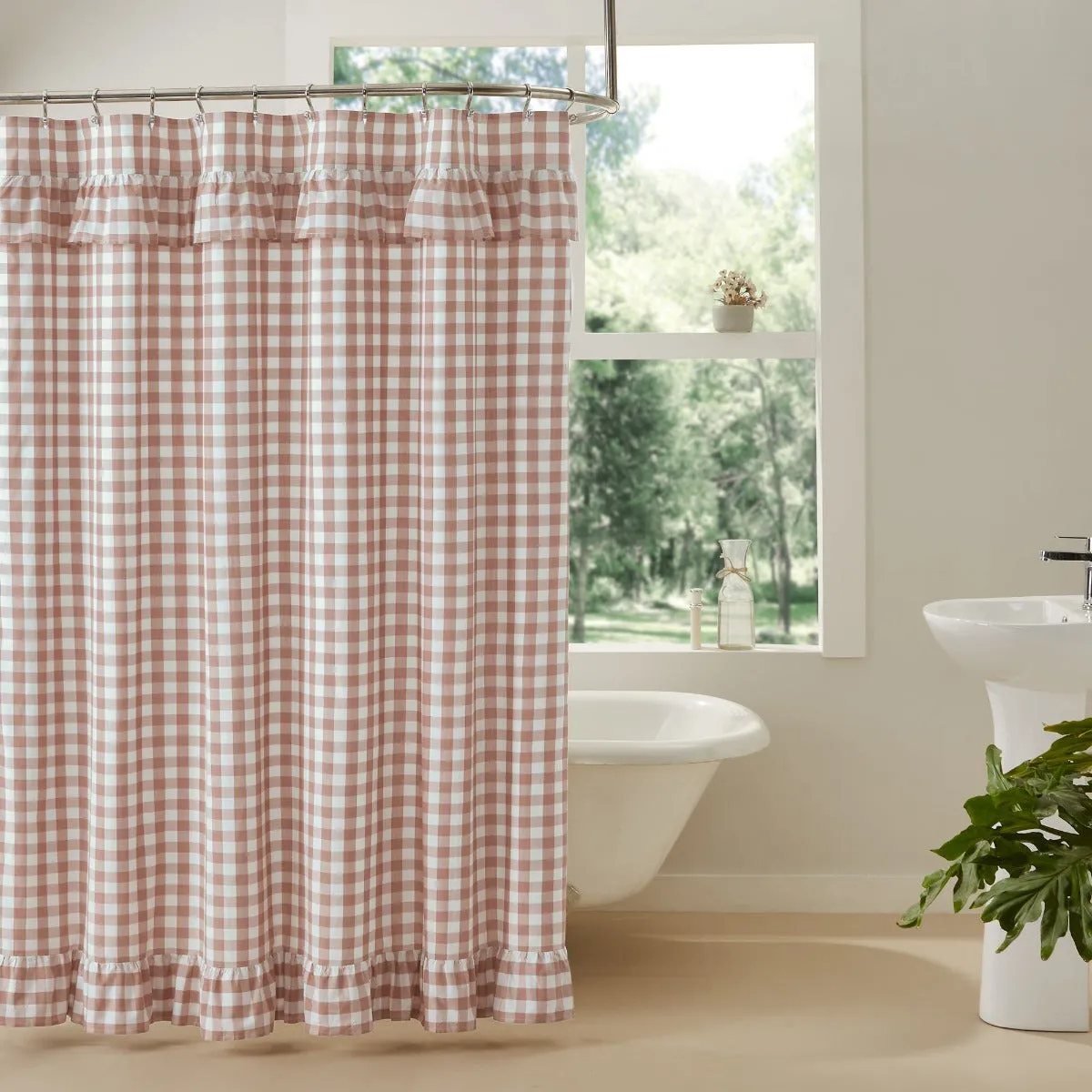 Portabella Buffalo Check Ruffled Shower Curtain Lighting,Lamps Fixtures