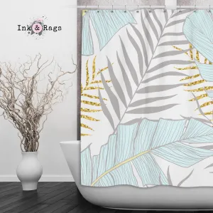 Powder and Gold Palm and Banana Leaf Shower Curtains and Optional Bath Mats Lighting,Lamps Fixtures