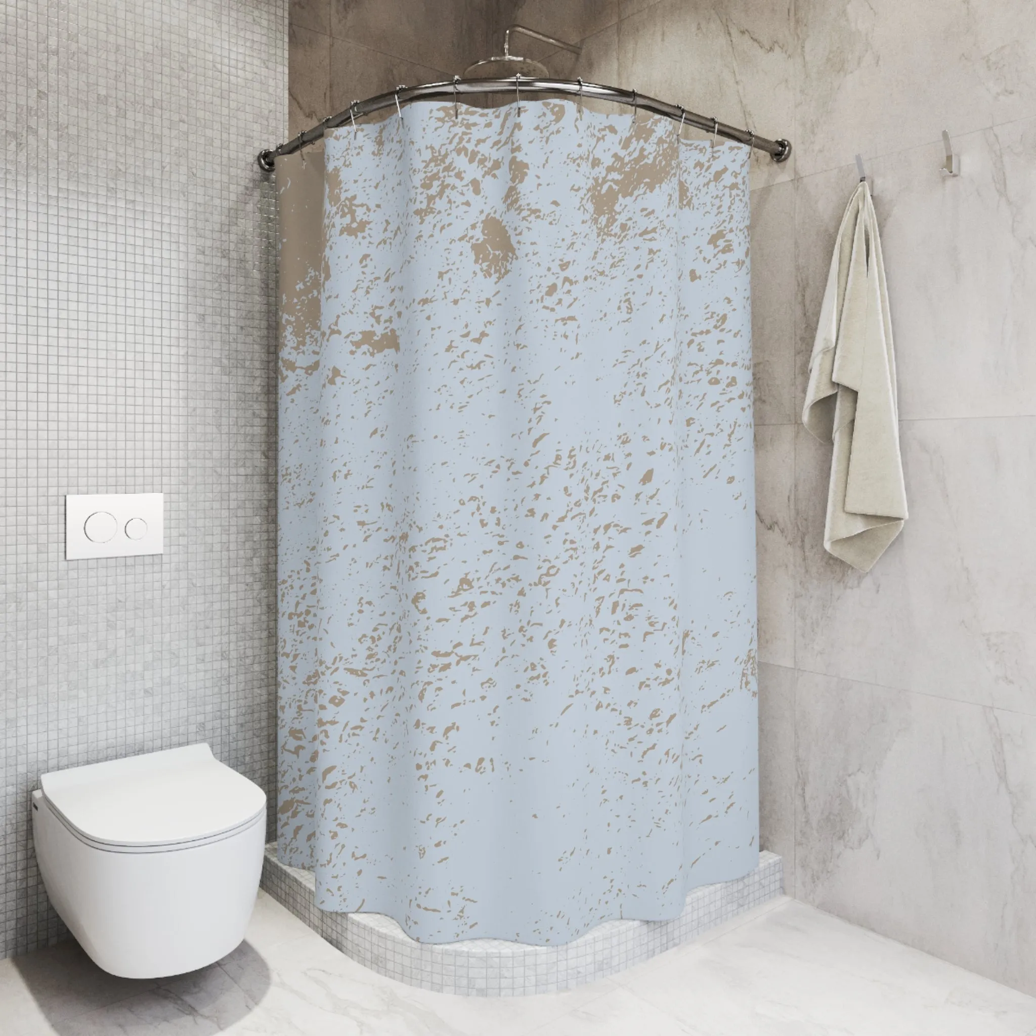 Powder Blue Shower Curtain | Beige Minimalist Fabric Curtain