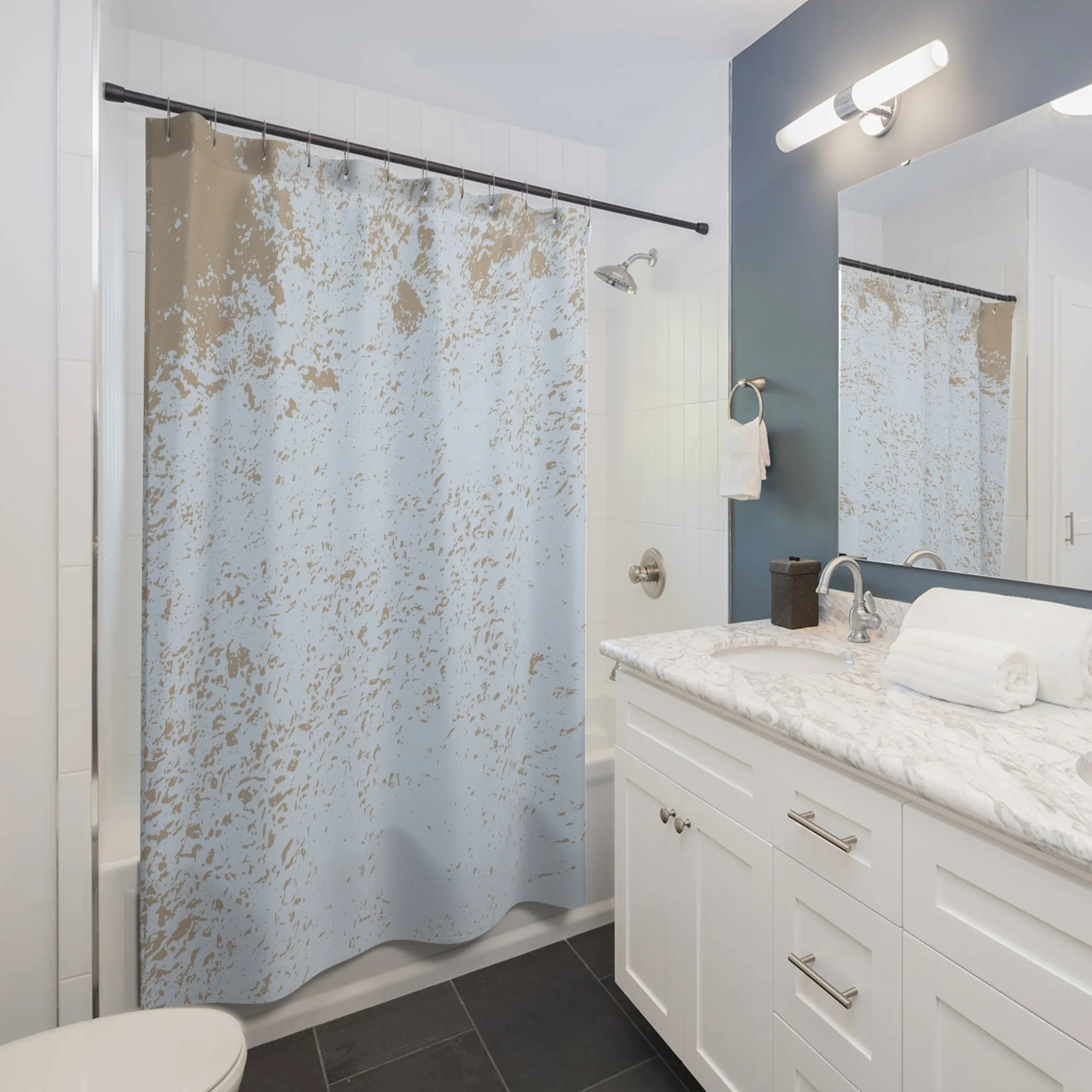 Powder Blue Shower Curtain | Beige Minimalist Fabric Curtain