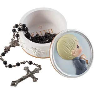 Precious Moments Faith Is The Light That Guides You Boy Rosary Box with Rosary Decorative Mirror,Home Decor Mirror