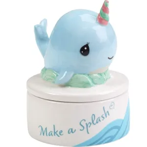 Precious Moments Make Waves Narwhal and Mermaid Ceramic Covered Box Decorative Mirror,Home Decor Mirror