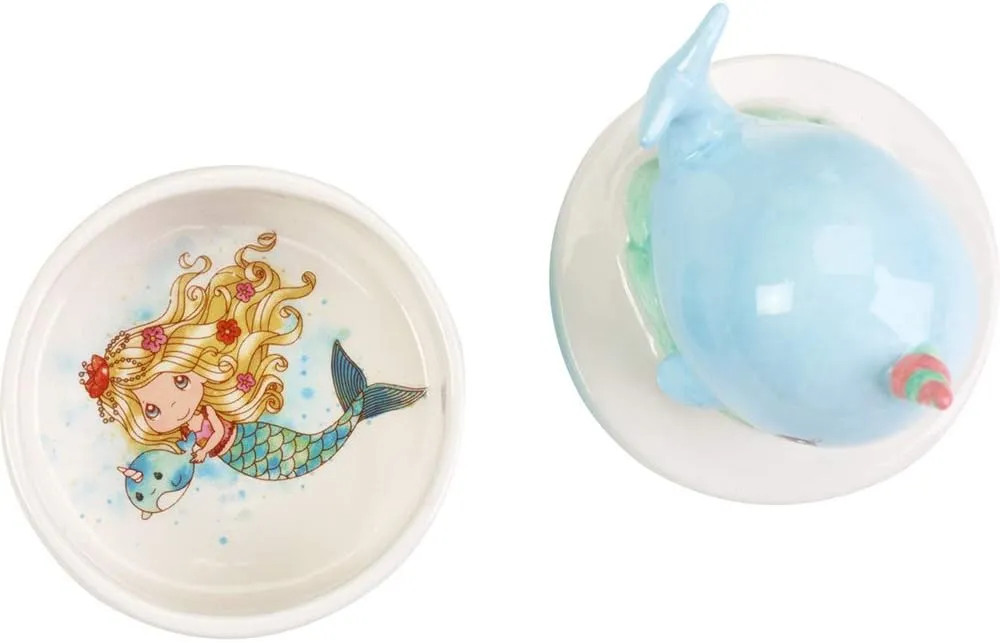 Precious Moments Make Waves Narwhal and Mermaid Ceramic Covered Box