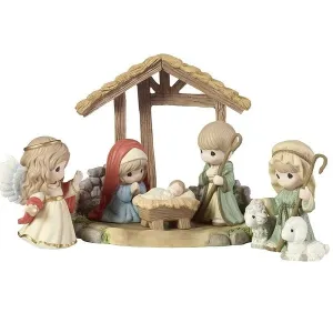 Precious Moments Nativity A Child is Born Set of 7 Hallmark Gold Crown Exclusive Decorative Mirror,Home Decor Mirror