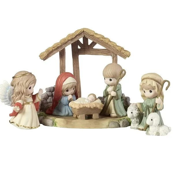 Precious Moments Nativity A Child is Born Set of 7 Hallmark Gold Crown Exclusive Decorative Mirror,Home Decor Mirror