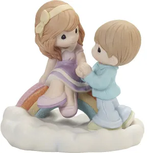 Precious Moments You're My Rainbow Among The Clouds Couple Bisque Porcelain Figurine Decorative Mirror,Home Decor Mirror
