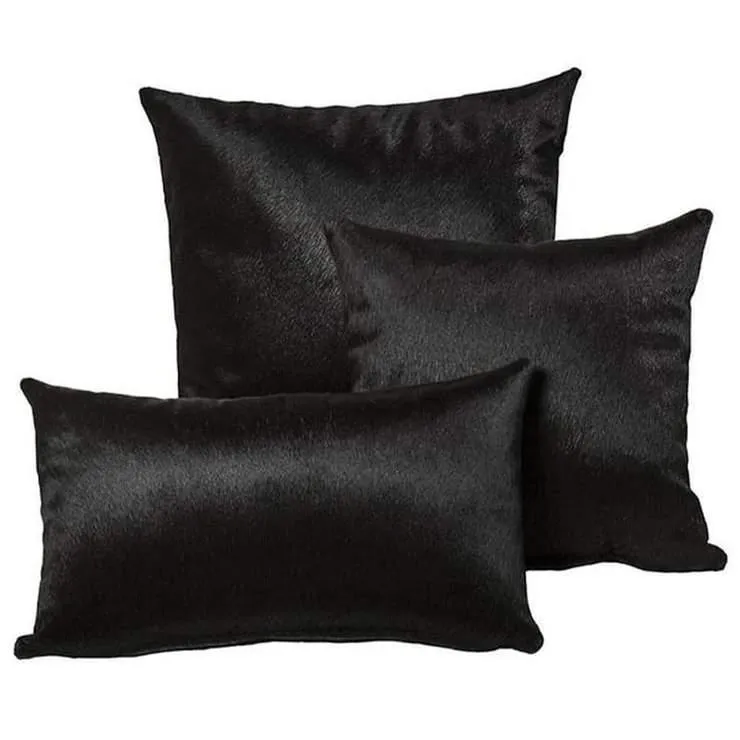 Pure Black Cowhide Pillow Covers