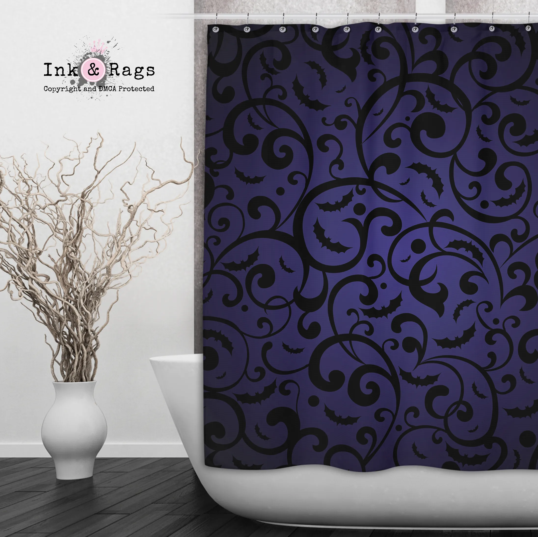 Purple Blue Bats and Dots Shower Curtains and Optional Bath Mats Lighting,Lamps Fixtures