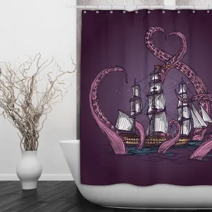 Purple Kraken and Ship Shower Curtains and Optional Bath Mats Lighting,Lamps Fixtures