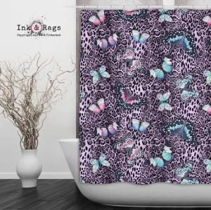Purple Leopard Butterfly Shower Curtains and Optional Bath Mats Lighting,Lamps Fixtures