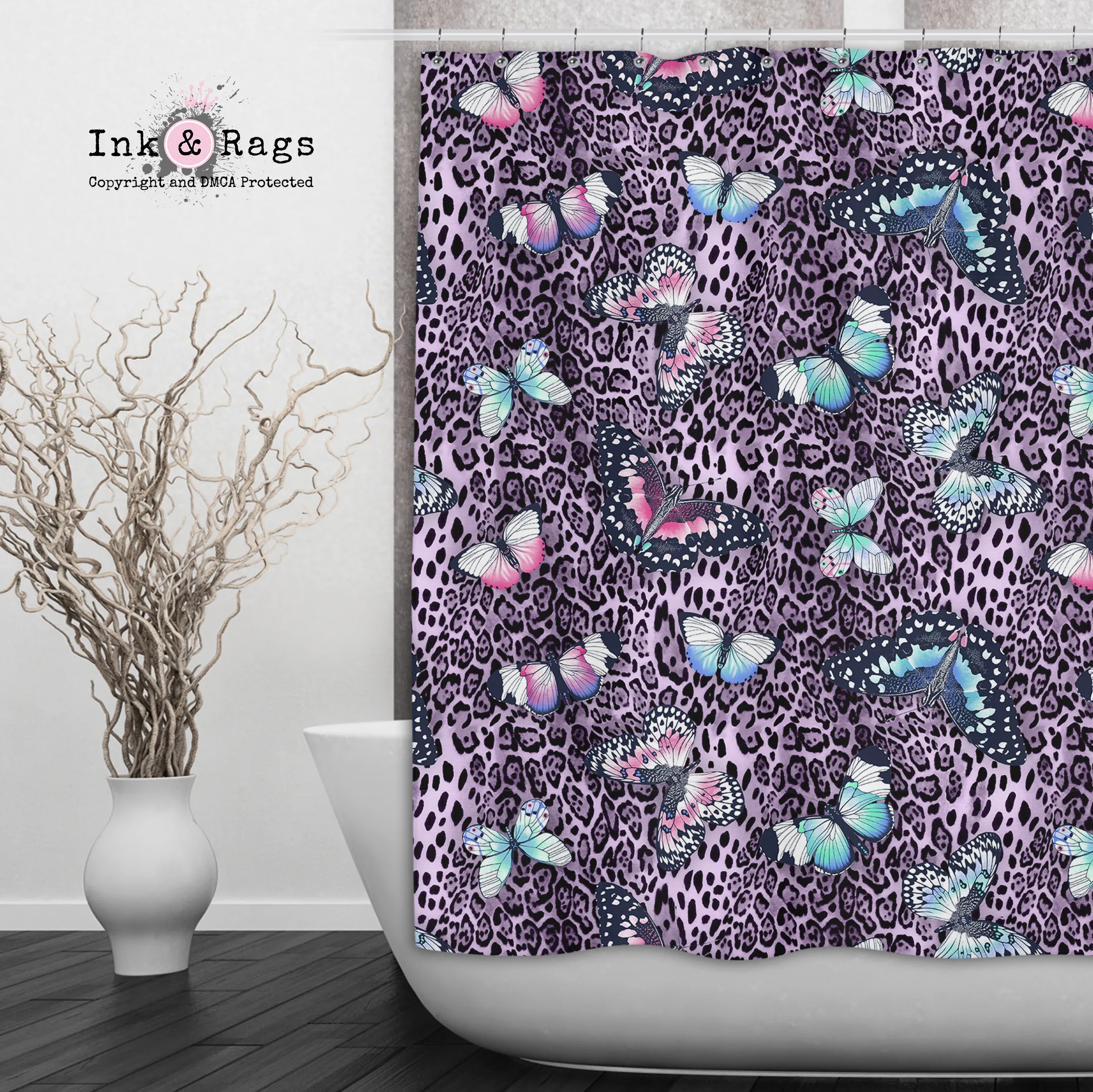 Purple Leopard Butterfly Shower Curtains and Optional Bath Mats Lighting,Lamps Fixtures