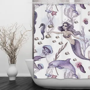 Purple Mermaid Dolphin Shower Curtains and Optional Bath Mats Lighting,Lamps Fixtures