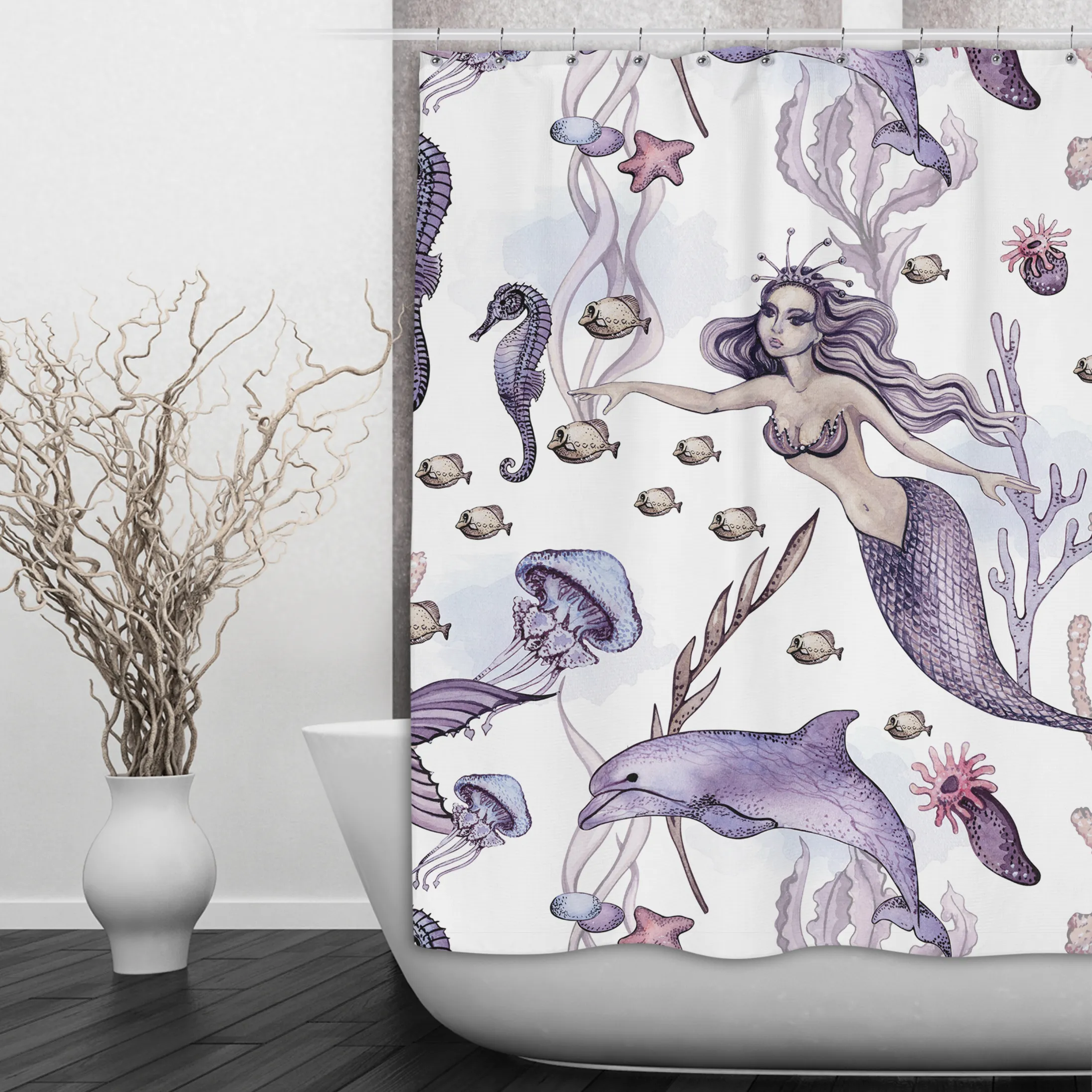 Purple Mermaid Dolphin Shower Curtains and Optional Bath Mats Lighting,Lamps Fixtures